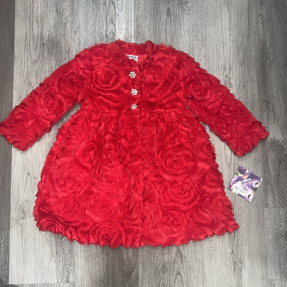 Blueberi Boulevard Red Floral Kids Coat, size 4T - Picture 3 of 10